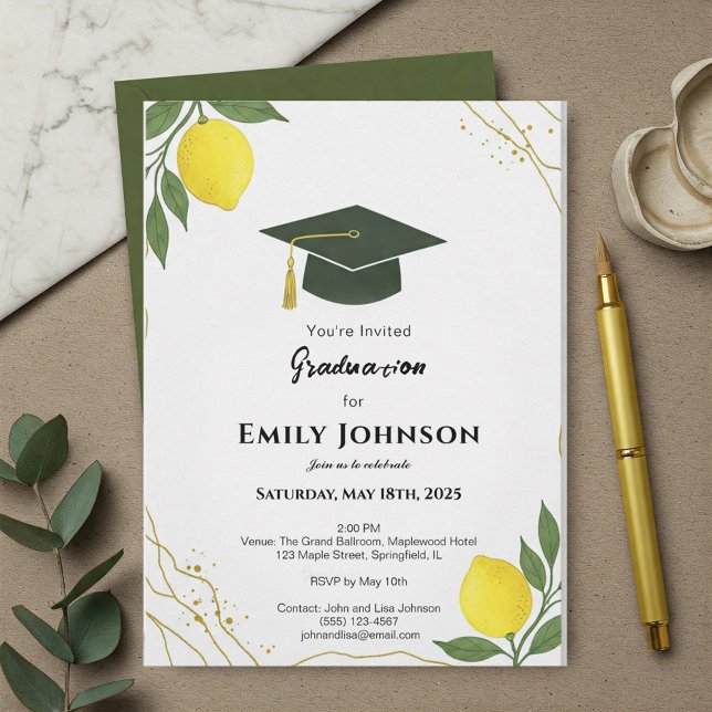 Convites Invitación Mediterranean Lemon Graduation Invitati (Criador carregado)