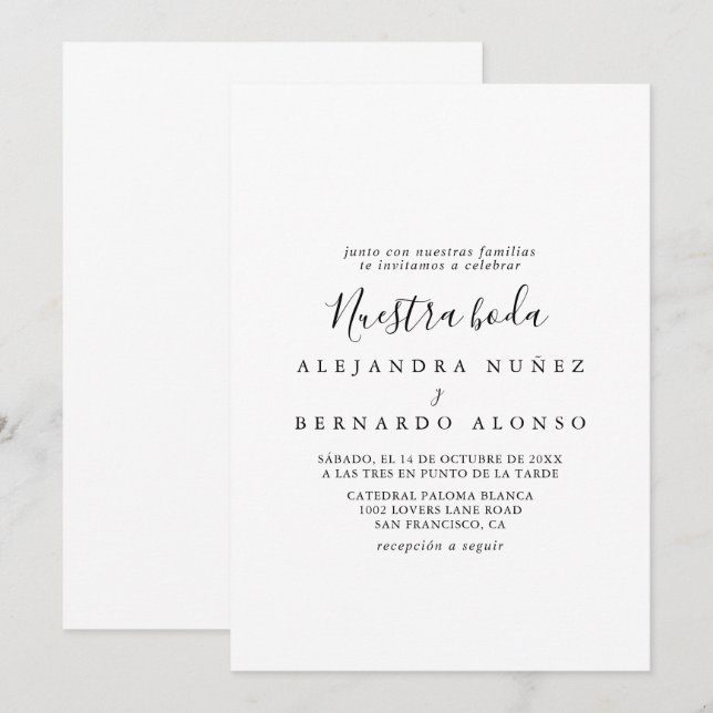 Convites Invitación Minimalista y Sencilla de Nuestra Boda (Frente/Verso)