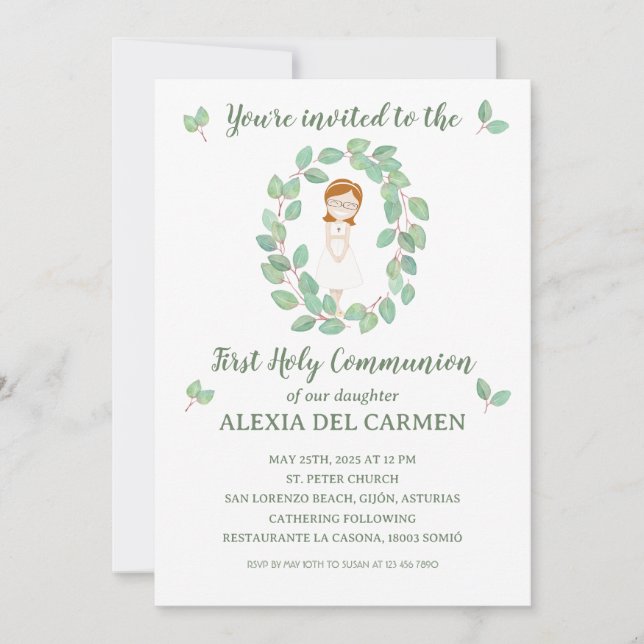 Convites Invitación modelo Alexia Primera Comunión (Frente)