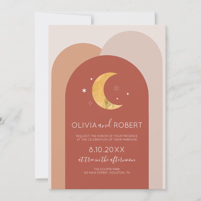 Convites Invitación Modern Boho Moon Wedding Invitation (Frente)