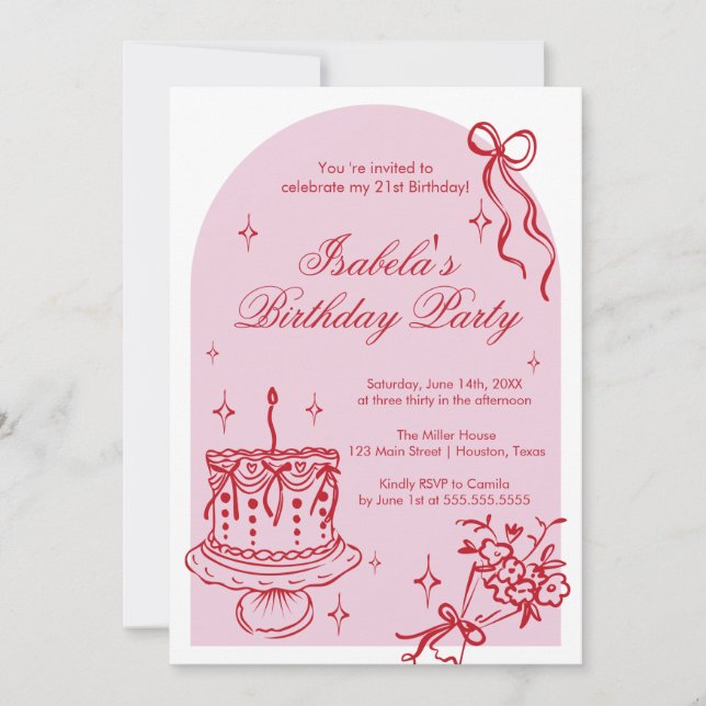 Convites Invitación Modern girly doodle Birthday Invitation (Frente)