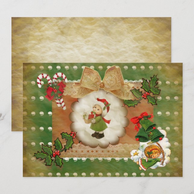 Convites Invitación Navidad  estilo scrapbooking vintag (Frente/Verso)