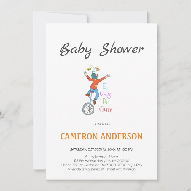 Convites Invitación Pallasso en monocicle. L'alegria de viu (Frente)