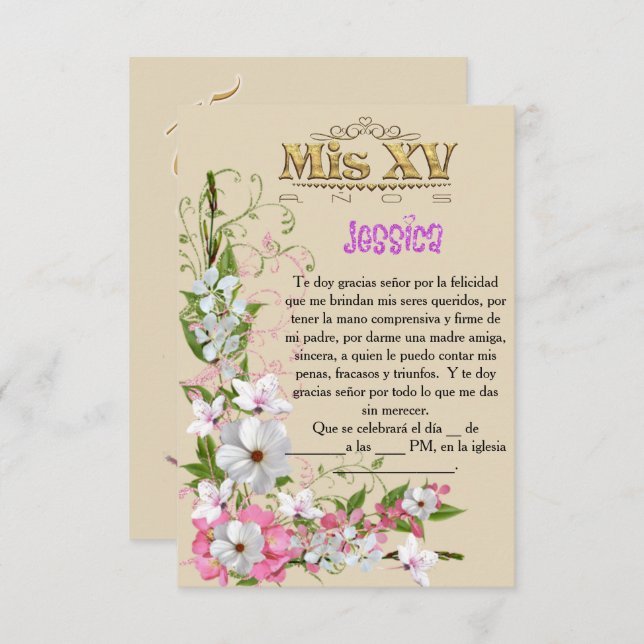 Convites Invitación para fiesta de 15 años (Frente/Verso)
