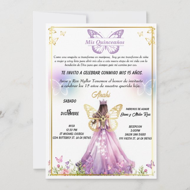 Convites Invitación para fiestas de Quinceaños  (Frente)