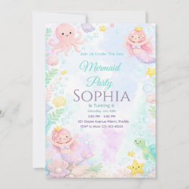 Convites Invitación Pastel Pink Mermaid Birthday Invitation