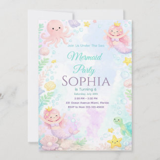 Convites Invitación Pastel Pink Mermaid Birthday Invitation