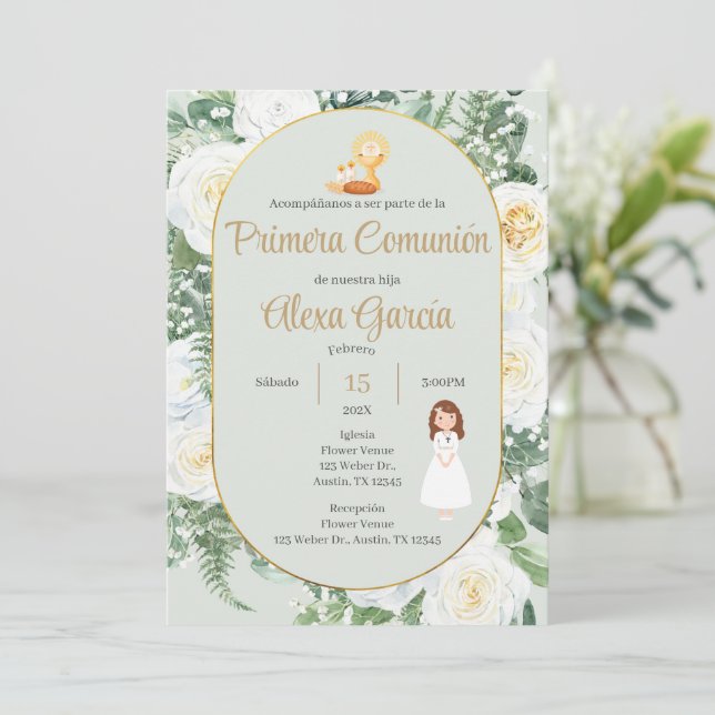 Convites Invitación Primera Comunión Niña (Em pé/Frente)