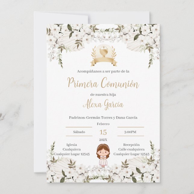 Convites Invitación Primera Comunión Niña (Frente)