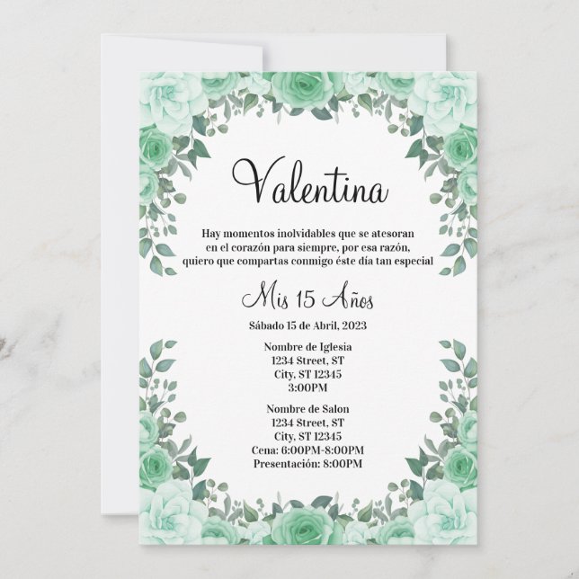 Convites Invitación Quinceañera (Frente)