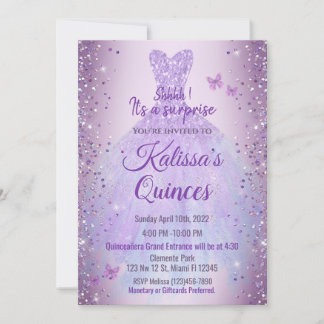 Convites Invitación Quinceañera Purple Lilac Butterflies