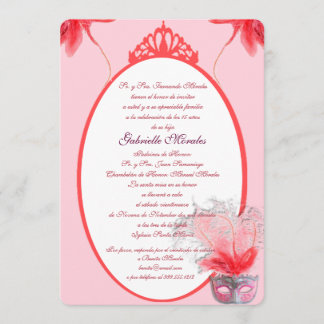 Convites Invitación rosada de Quinceanera de la máscara