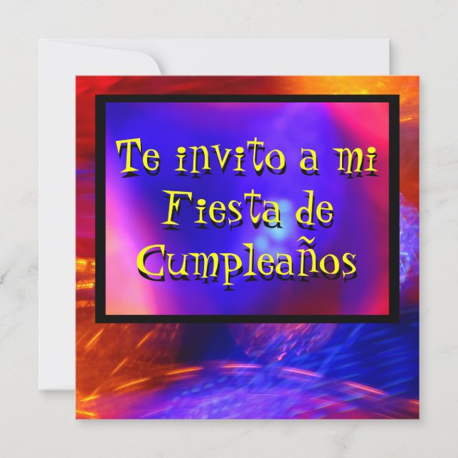 Convites Invitación -Te invito a mi Fiesta - Azul y Naranja (Frente)