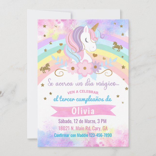 Convites Invitación Unicorn head birthday invitation, Spani (Frente)