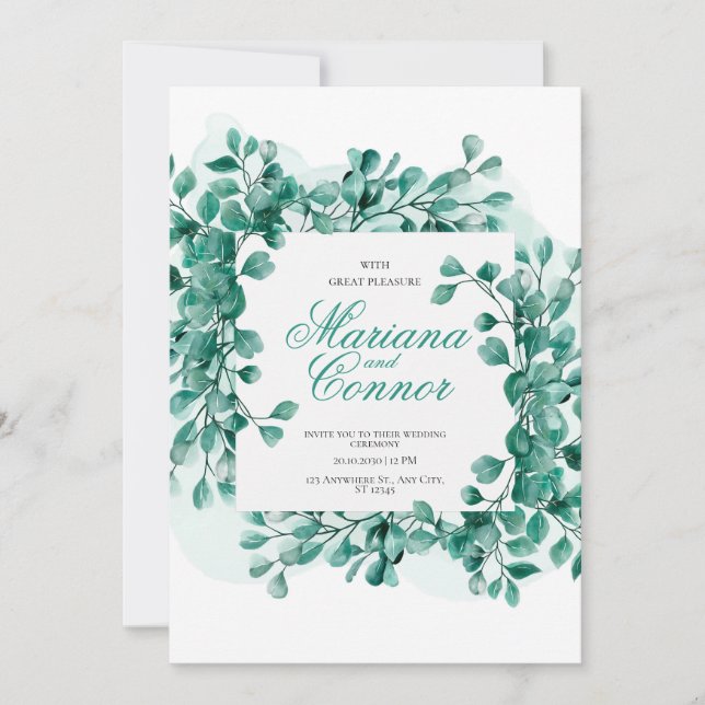 Convites Invitación Watercolor Greenery Botanical Wedding I (Frente)