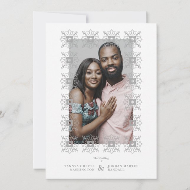 Convites Invitación Wedding Grey Fancy Ornament Lace Effect (Frente)