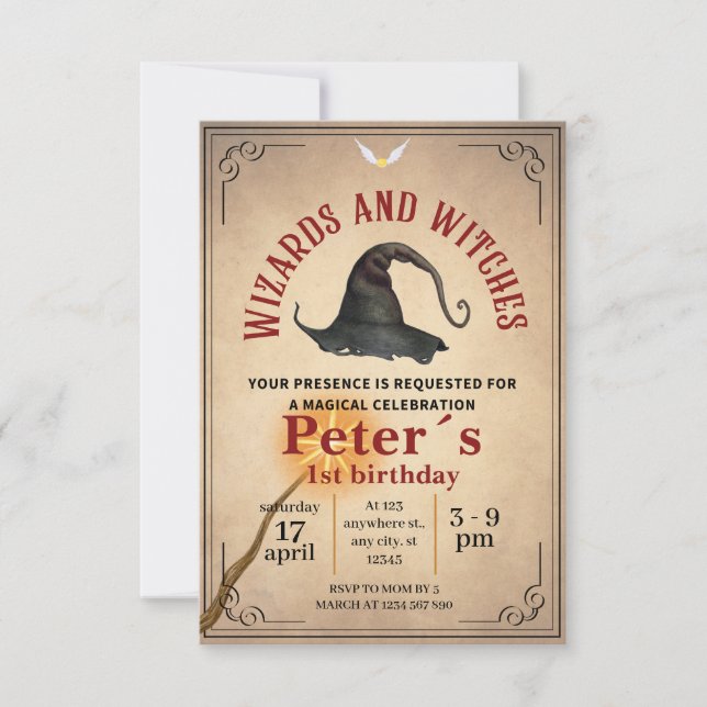 Convites Invitación Wizard School Themed Birthday Party Inv (Frente)