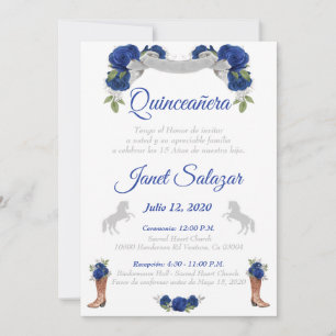 Convites Invitaciones charro Quinceañera Charra Blue Silver