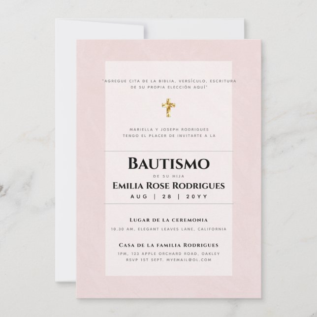 Convites Invitaciones de Bautismo Español Católico Moderno (Frente)
