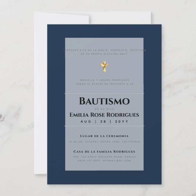 Convites Invitaciones de Bautismo Español Católico Moderno (Frente)