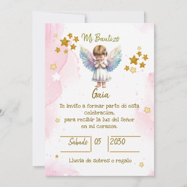 CONVITES INVITACIONES PARA BAUTIZO DE NIÑA (Frente)