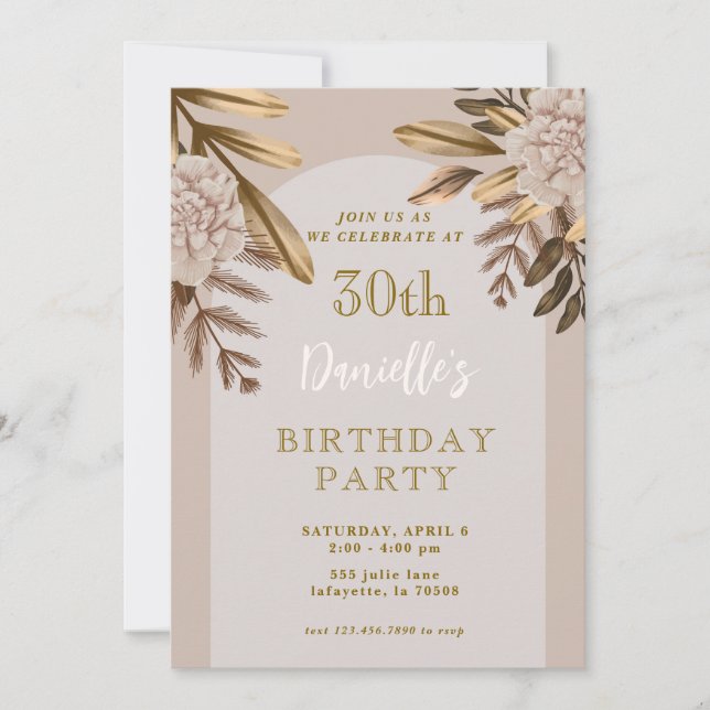 Convites Invitações de aniversário de 30 anos Floral Elegan (Frente)