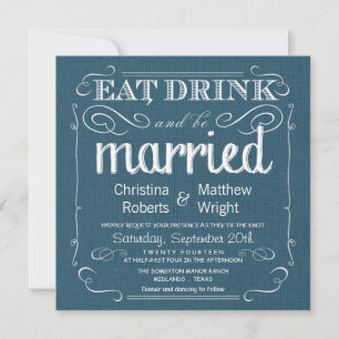 Convites Invitações de Casamento Azul De Denim, Burlap Russ