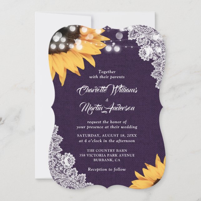 Convites Invitações de Casamento de Girassol Roxo (Frente)