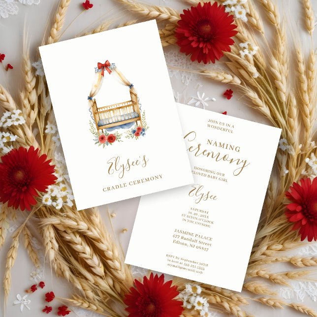 Convites Invitation (Cheerful Stylish Watercolor Romantic Crib Naming Ceremony Invitation Card.)