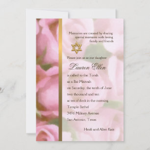 Convites Invitation Bat Mitzvah Pink Roses