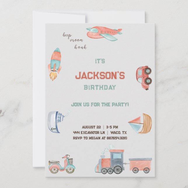 Convites Invitation boys transport birthday (Frente)