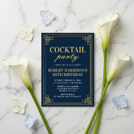 Convites Invitation Cocktail Party Navy Gold 80th Birthday