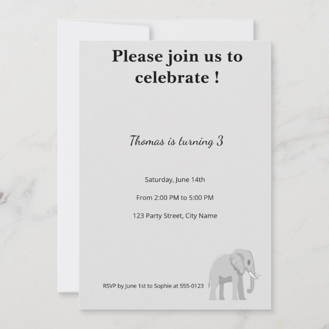 Convites Invitation d'anniversaire éléphant mignon | Pastel (Verso)