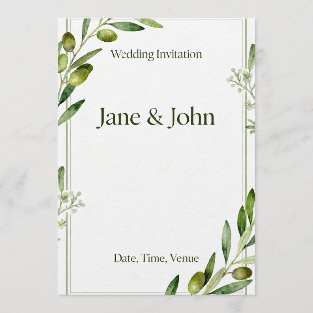 Convites Invitation Elegant Olive Branch Green Wedding Invi (Frente)