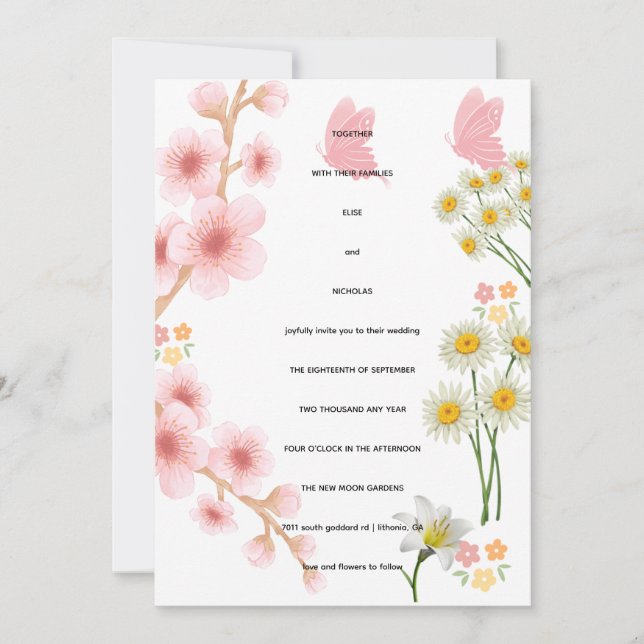 Convites Invitation florale rose et marguerites | Mariage (Frente)