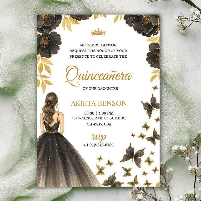 Convites Invitation for a Quinceañera with elegant floral  (Criador carregado)