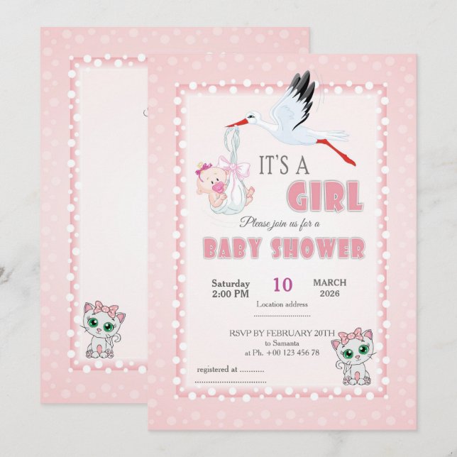 Convites invitation for baby shower, it is a girl (Frente/Verso)