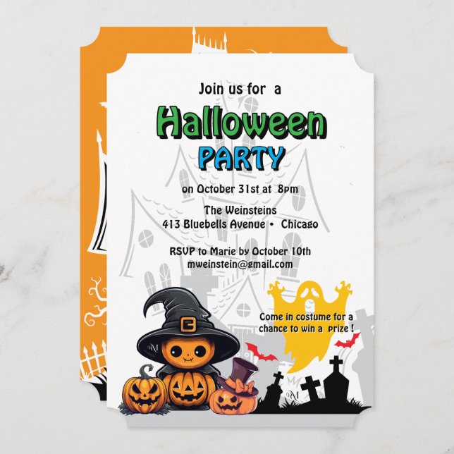 Convites Invitation : HALLOWEEN House #3 (Frente/Verso)