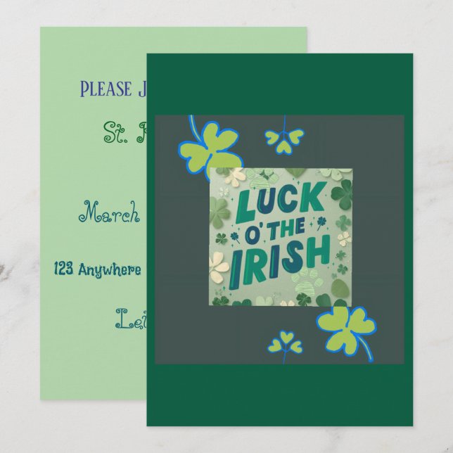Convites Invitation Luck O' The Irish  (Frente/Verso)