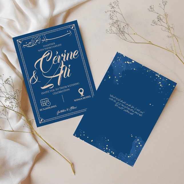 Convites  Invitation mariage bleue arabe pour jour parfait (Criador carregado)