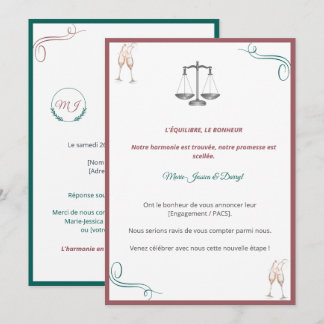 Convites Invitation PACS ou Fiançailles Chic