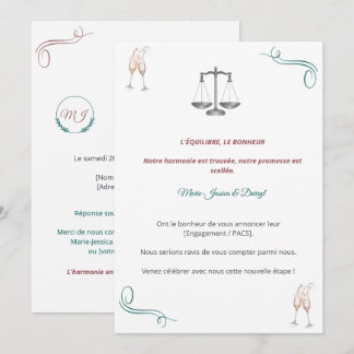 Convites Invitation PACS ou Fiançailles Chic