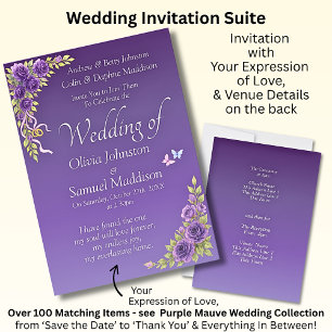 Convites Invitation Purple Mauve Flowers Wedding Suite