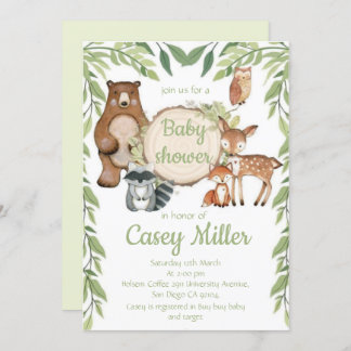 Convites Invitation Rustic Woodland Forest Animal Baby show