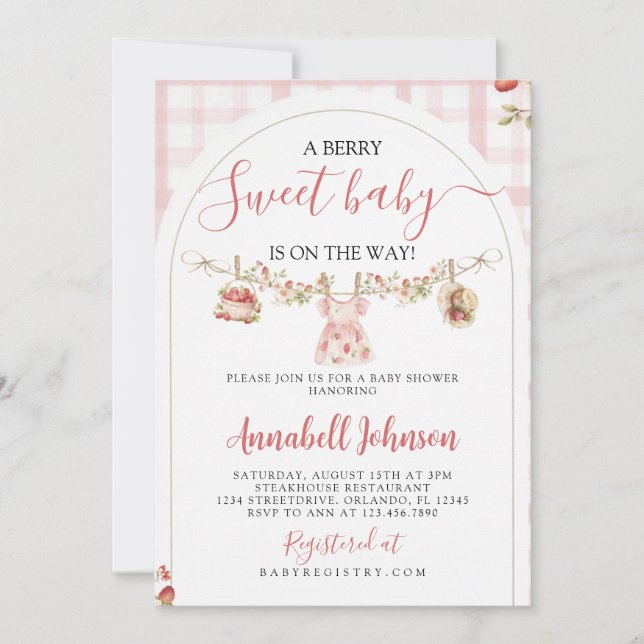 Convites Invitation to a baby shower with a berry theme (Frente)
