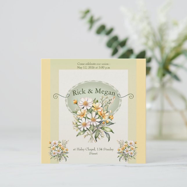 Convites Invitation wedding card, daisies charm (Em pé/Frente)