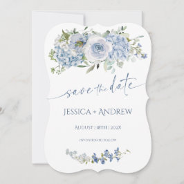 Convites InvitationElegant Blue Floral Wedding Salvar Data