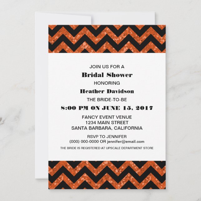 Convites Invite o Chá de panela Glitter do Orange Chevron (Frente)