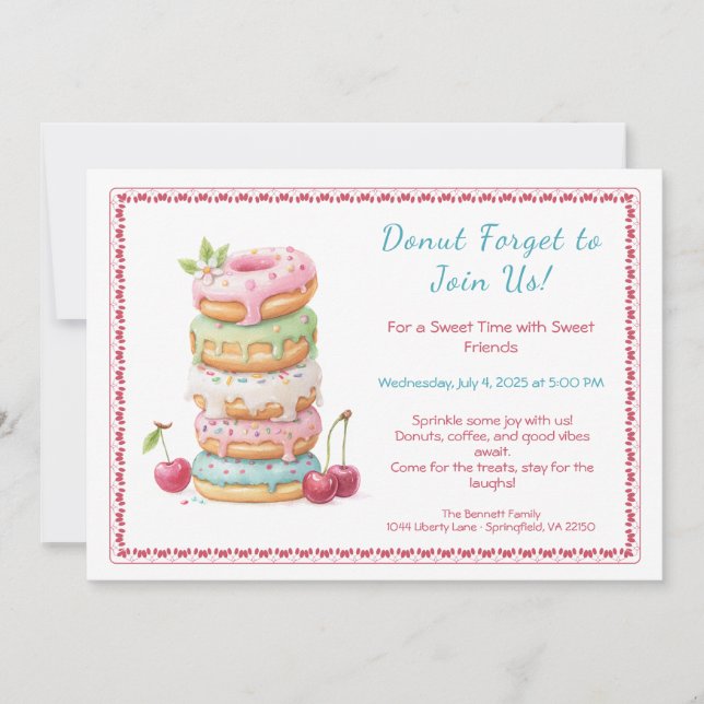 Convites Invite to a Sweet Donut Party Colorful Celebration (Frente)