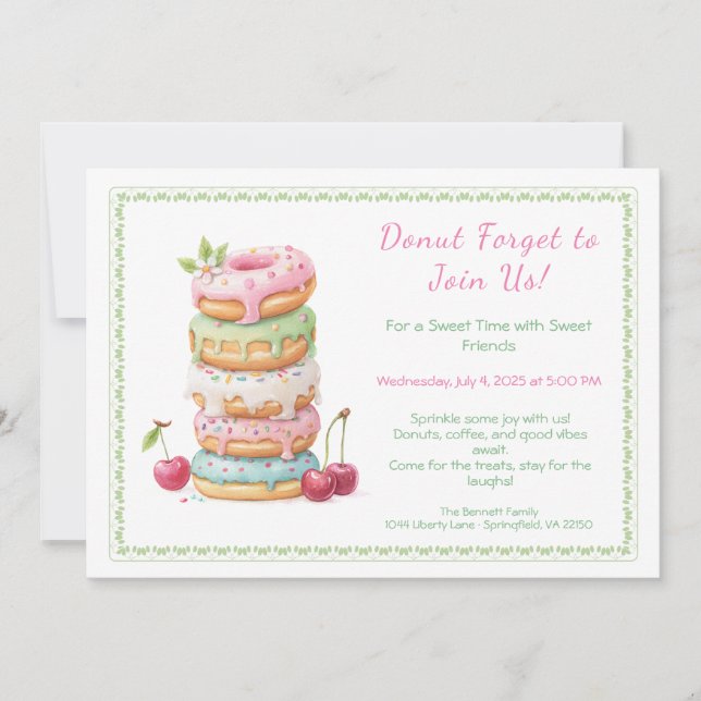Convites Invite to a Sweet Donut Party Colorful Celebration (Frente)